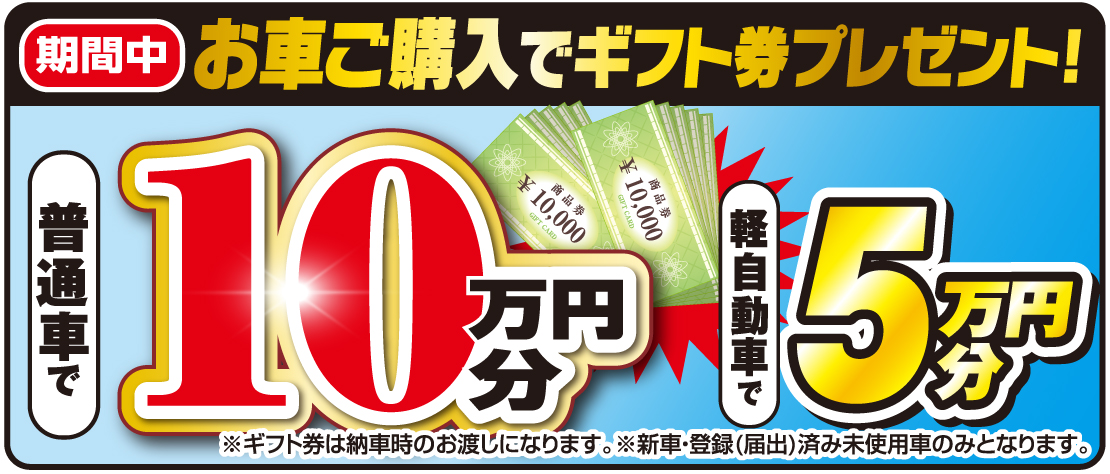お車ご購入でギフト券プレゼント！